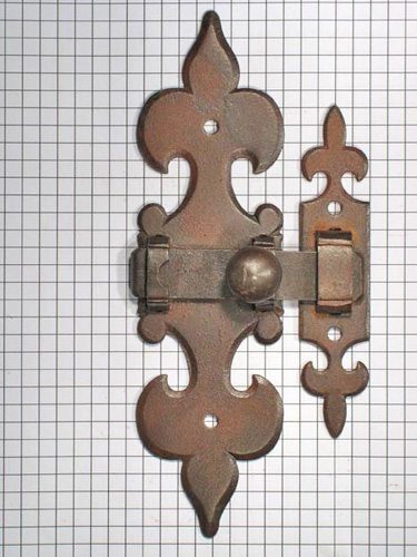 Grote deurschuif met vanger ijzer geroest