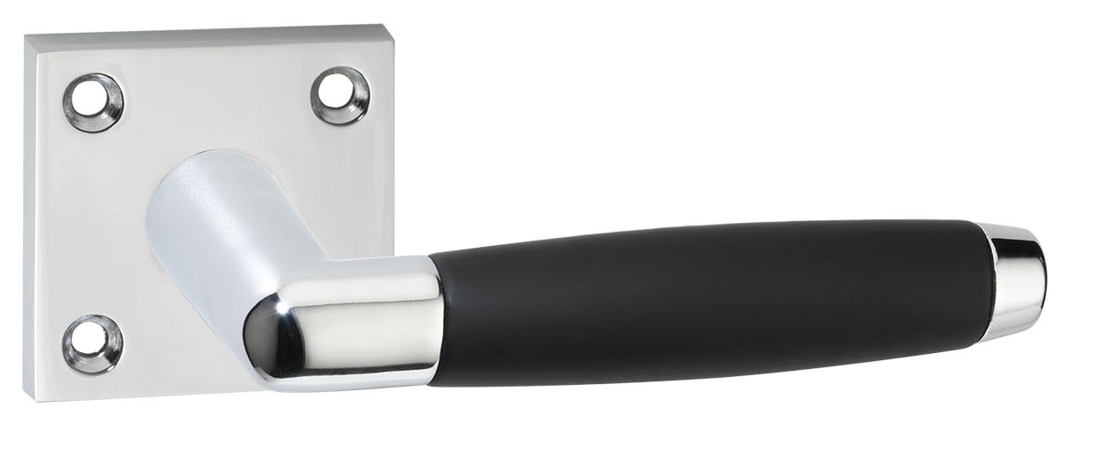 Deurklink Impresso Swindon op Vierkant rozet chroom/zwart