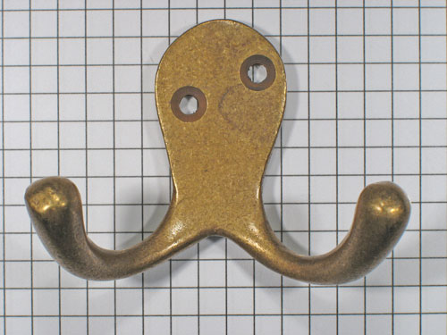 Kapstokhaak dubbel, brons antiek