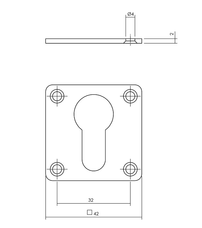 Intersteel cilinderrozetten 42x42x2mm rvs - Afbeelding 2