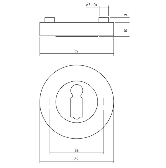 Intersteel sleutelrozetten verdekt ø52x10mm met nokken chroom/nikkel mat - Afbeelding 2