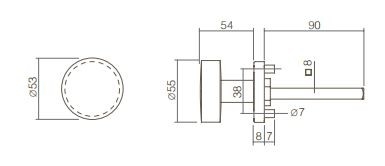 Intersteel knop rond vast op rozet staal + 7mm nok rvs - Afbeelding 2