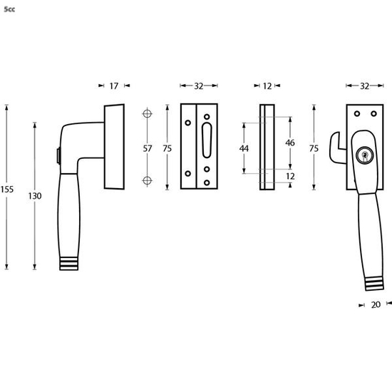 Intersteel SKG1 Afsluitbare raamsluiting links Ton 400 messing getrommeld/ebbenhout compleet - Afbeelding 2
