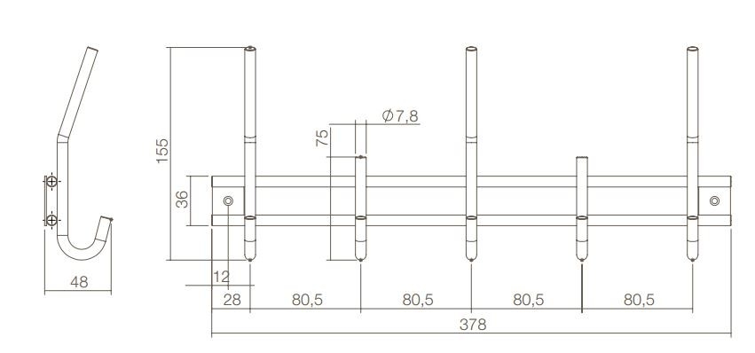 Intersteel Garderobe 5 haken rvs - Afbeelding 2
