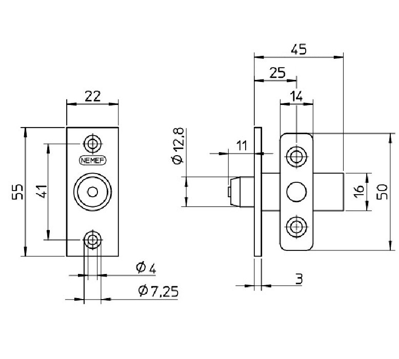 Nemef insteekgrendel afsluitbaar 2603/4-25 mm aluminium F1 - Afbeelding 2