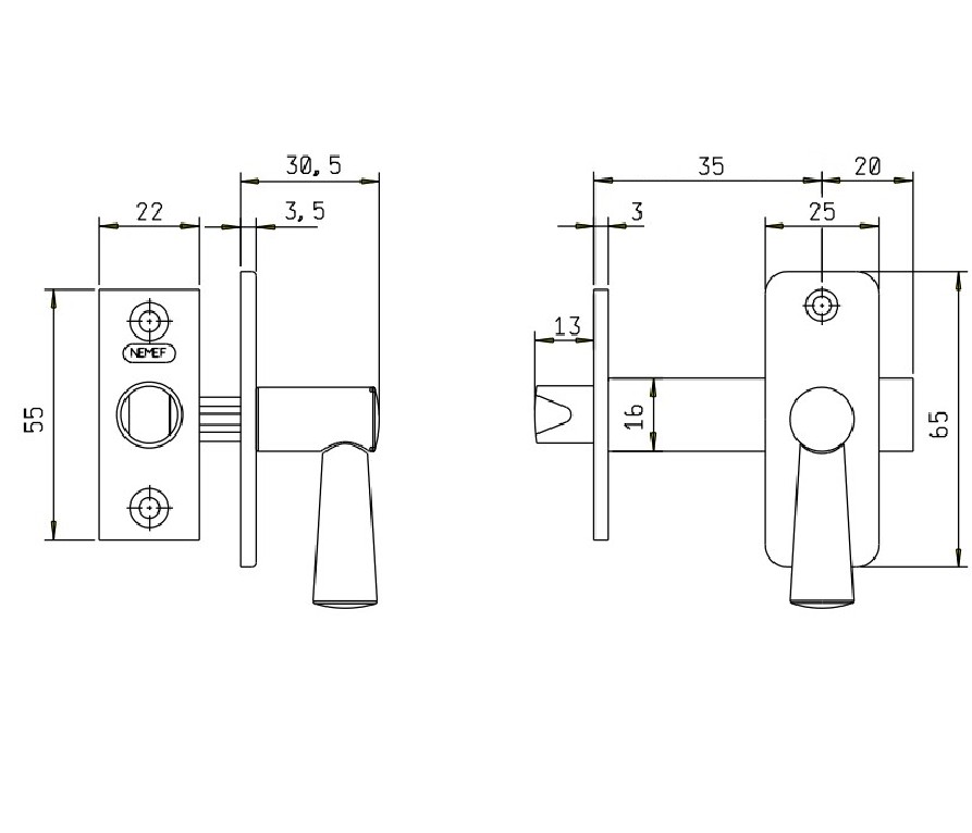 Nemef insteekgrendel 2600/4-35mm aluminium F1 - Afbeelding 2