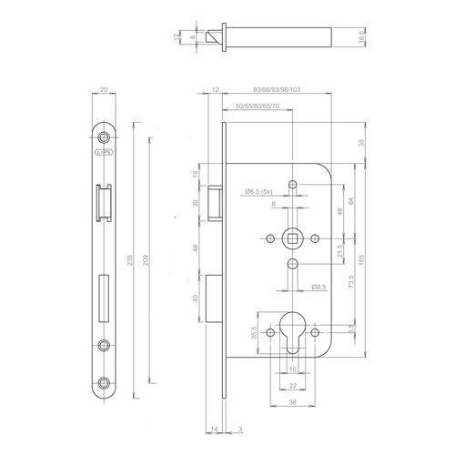 Cilinder PC73,5 insteekslot Lips rvs - Afbeelding 2