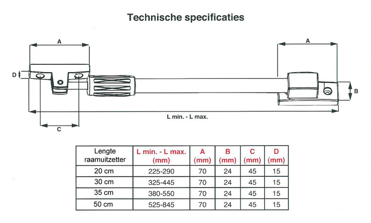 Telescopische raamuitzetter 35 cm wit - Afbeelding 2