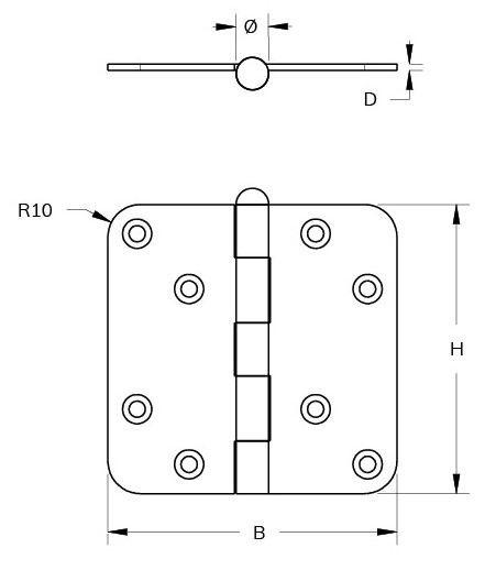 Scharnier 89x89 mm ronde hoek losse pen - Afbeelding 2