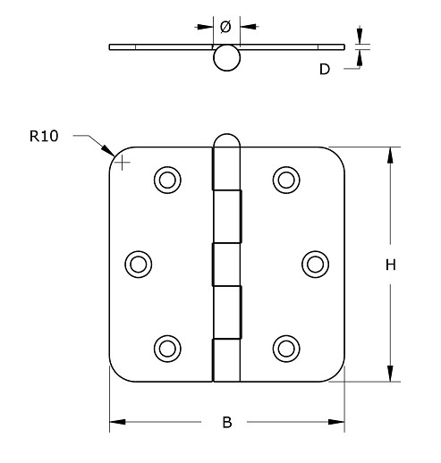 Scharnier 76x76 mm ronde hoek losse pen rvs - Afbeelding 2
