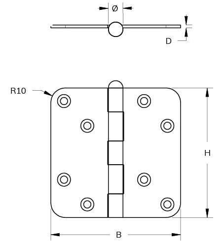 Scharnier 89x89 mm ronde hoek losse pen rvs - Afbeelding 2