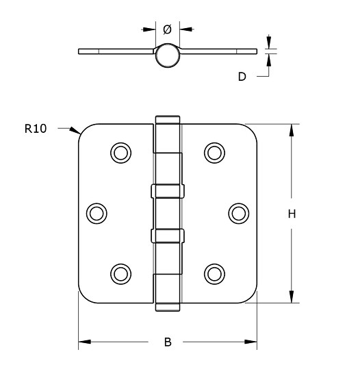 Kogellagerscharnier 76x76 mm ronde hoek losse pen - Afbeelding 2