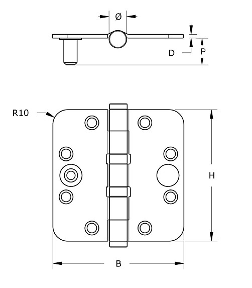 Kogellagerscharnier 89x89x3 mm ronde hoek SKG3 rvs - Afbeelding 2
