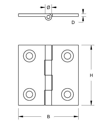 Smalscharnier 30x30 mm massief messing - Afbeelding 2