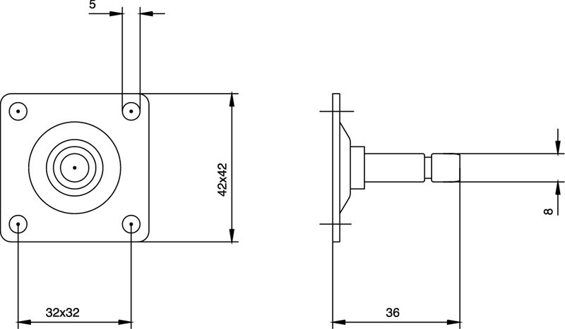 Meubelwiel Bevestigingsplaat 42 x 42 mm - Afbeelding 2