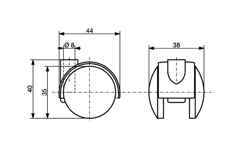 Meubelwiel Zilver Kunststof 35 mm Stift M8 - Afbeelding 2
