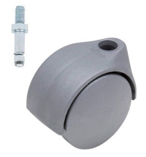 Meubelwiel Zilver Kunststof 40 mm Stift M8
