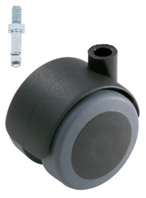 Meubelwiel zwart Zacht 50 mm Stift M8