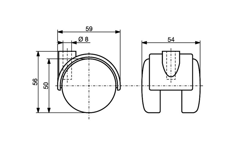 Meubelwiel chroom Hard 50 mm Stift M8 - Afbeelding 2