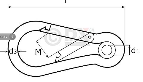 Karabijnhaak met Kous C-DIN 5299 70x07 mm rvs AISI 316 - Afbeelding 2