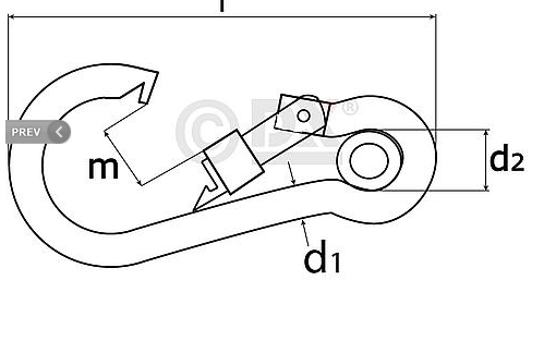 Karabijnhaak met Kous en Schroef 70x07 mm rvs AISI 316 - Afbeelding 2