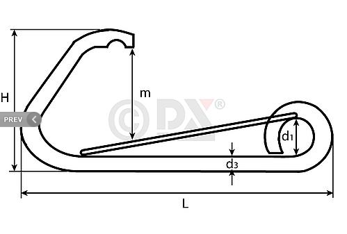 Karabijnhaak Asymmetrisch 61 mm rvs AISI 316 - Afbeelding 2