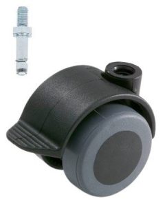 Meubelwiel zwart Zacht + Rem 40 mm Stift M10