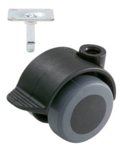 Meubelwiel zwart Zacht + Rem 40 mm met Bevestigingsplaat