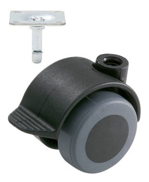 Meubelwiel zwart Zacht + Rem 40 mm met Bevestigingsplaat