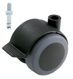 Meubelwiel zwart Zacht + Rem 50 mm Stift M10