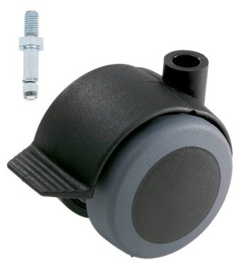 Meubelwiel zwart Zacht + Rem 50 mm Stift M10