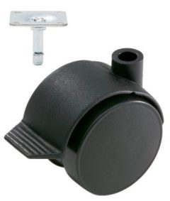 Meubelwiel zwart Hard + Rem 50 mm met Bevestigingsplaat