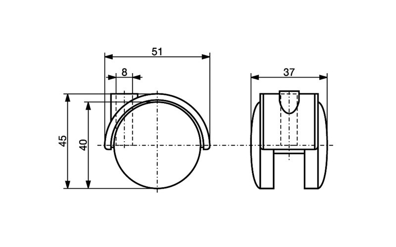 Meubelwiel chroom Hard 40 mm met Bevestigingsplaat - Afbeelding 2