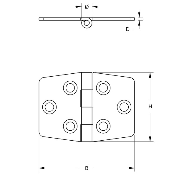 Klepscharnier rvs gepolijst Vaste Pen 40x70 mm - Afbeelding 2