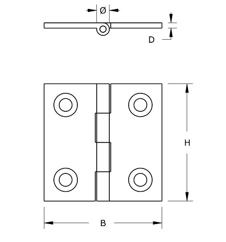 Smalscharnier 25x25 mm massief messing - Afbeelding 2