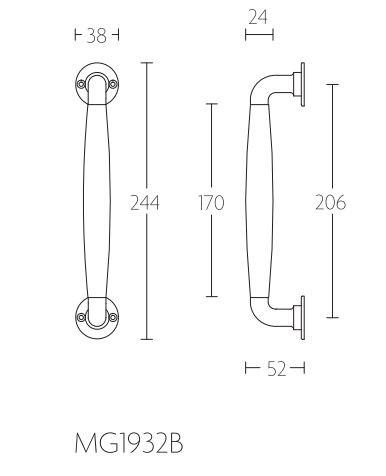 Deurgreep Timeless MG1932B messing Ongelakt/Ebbenhout - Afbeelding 2