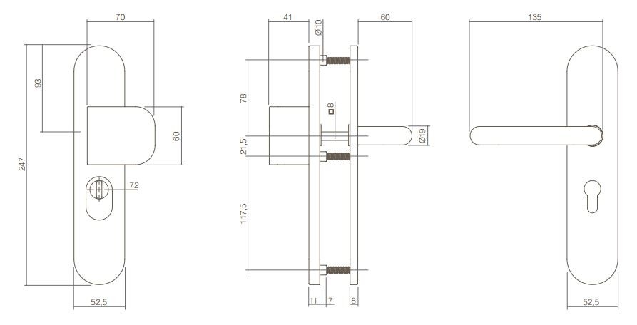 Veiligheidsbeslag PC72 met kerntrek beveiliging 3781 greep/kruk SKG3 rvs - Afbeelding 2