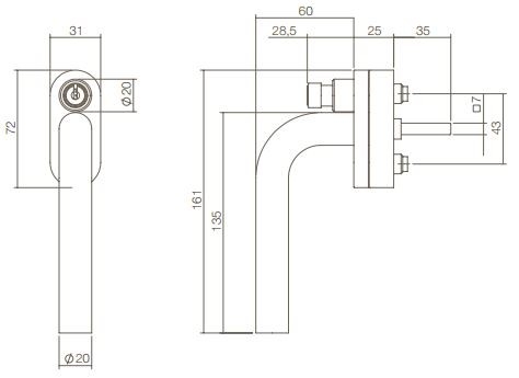 Intersteel SKG2 afsluitbare raamkruk recht rvs - Afbeelding 2