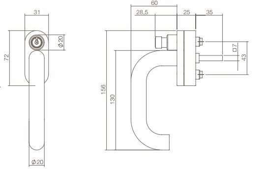 Intersteel SKG2 afsluitbare raamkruk rond rvs - Afbeelding 2