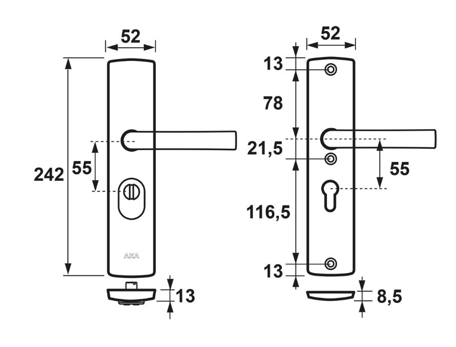 AXA veiligheidsbeslag PC55 SKG3 met kerntrekbeveiliging kruk/kruk - Afbeelding 2