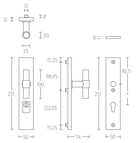 Veiligheidsbeslag PC72 met kerntrek beveiliging PIET BOON PB20-50KT Knop/kruk SKG3 rvs - Afbeelding 2