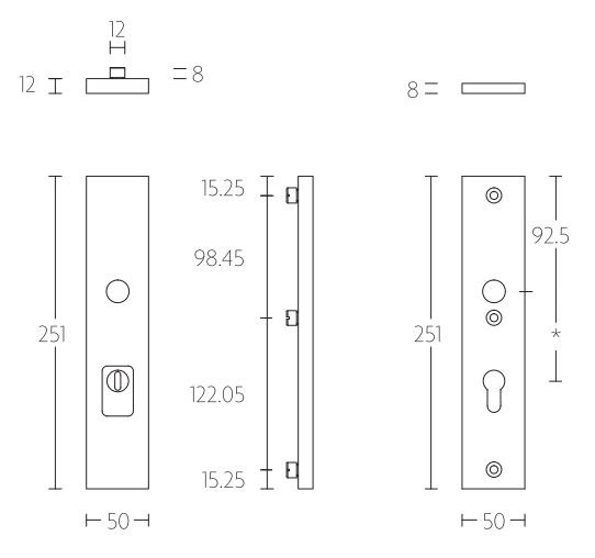 Veiligheidsbeslag PC72 met kerntrek beveiliging SQUARE LSQSM-50KT kruk/kruk SKG3 zwart - Afbeelding 2