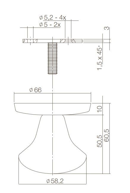 Intersteel voordeurknop paddestoel rvs Eenzijdige montage - Afbeelding 2