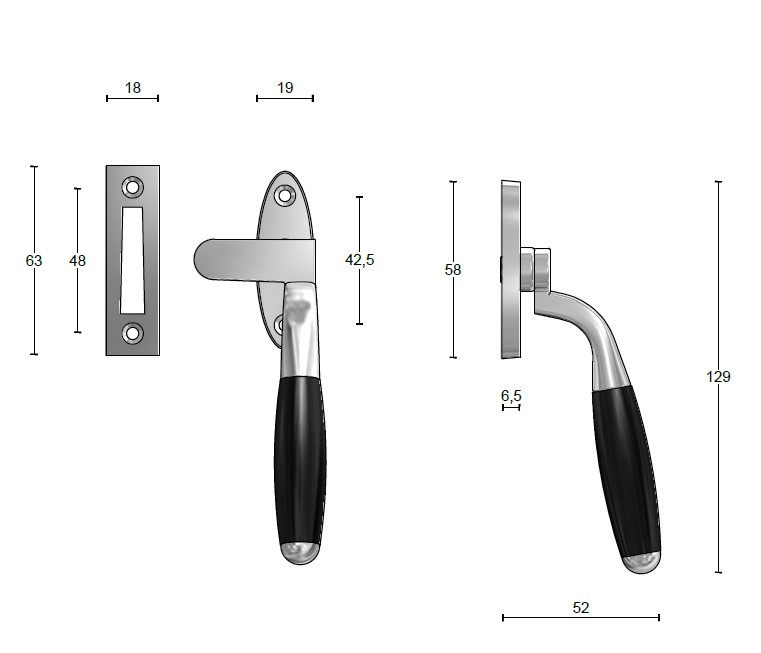 Raamboompje TIMELESS RB-1932 Links messing Ongelakt/Ebbenhout - Afbeelding 2