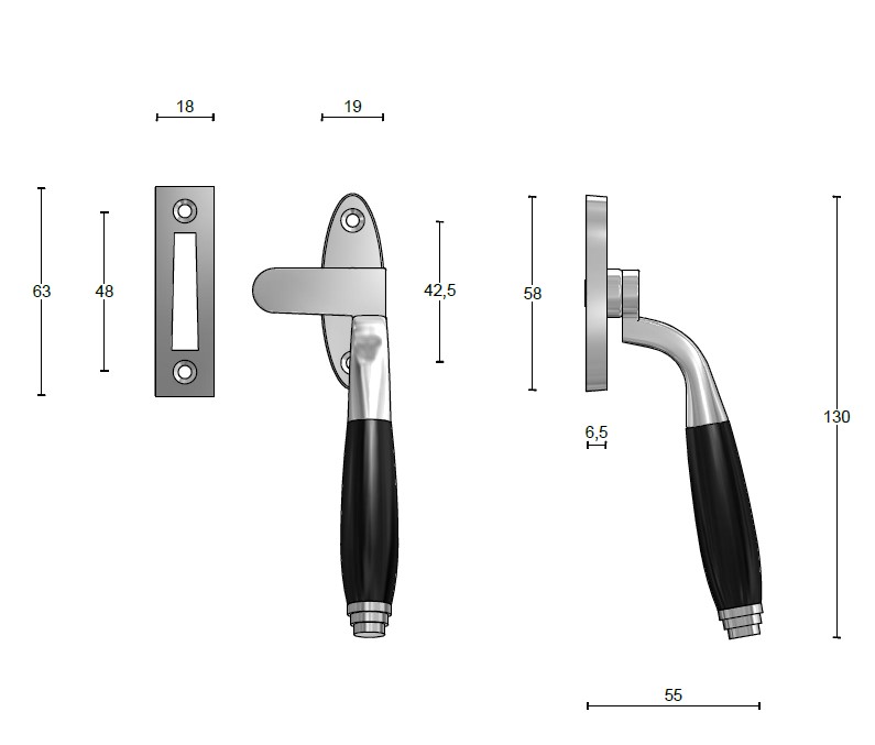 Raamboompje TIMELESS RB-1934 Rechts mat nikkel/Ebbenhout - Afbeelding 2