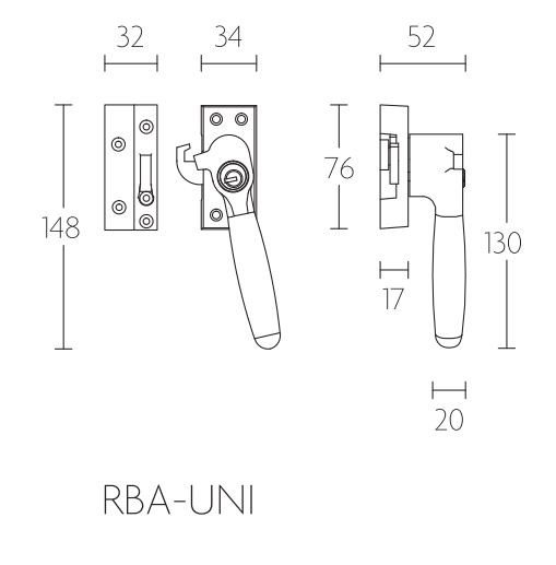 Raamsluiting TIMELESS RBA-UNI Links messing Ongelakt - Afbeelding 2