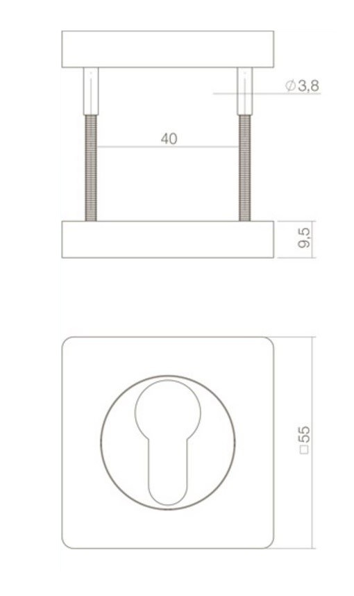 Intersteel cilinderrozetten verdekt 55x55x10mm met nokken zwart - Afbeelding 2