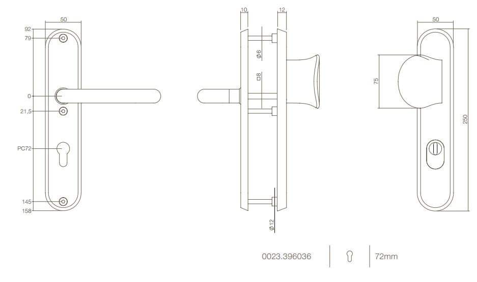 Intersteel SKG3 Veiligheidsbeslag PC72 greep/kruk rvs/mat zwart - Afbeelding 2
