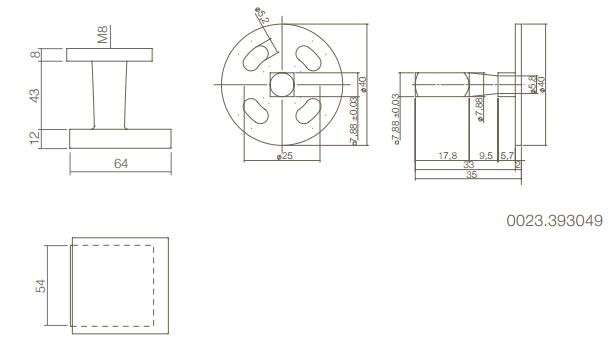 Intersteel voordeurknop vast Verkropt Vierkant 64/54 Eenzijdige montage rvs/mat zwart - Afbeelding 3