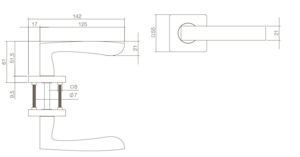 Intersteel deurklink Minos op vierkant rozet mat zwart - Afbeelding 2